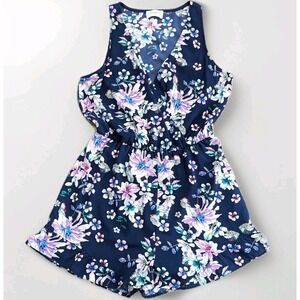 Everly Sleeveless Romper Size Small Navy Floral Ruffle Hem Coquette Cottagecore‎